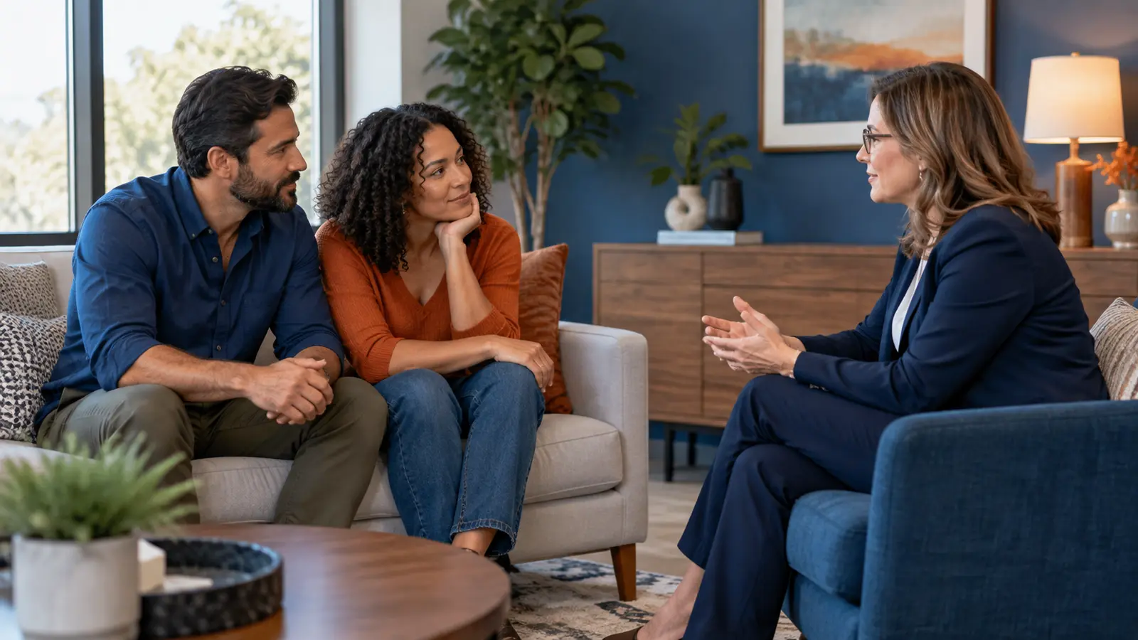A couple participating in supportive counseling with a licensed clinician
